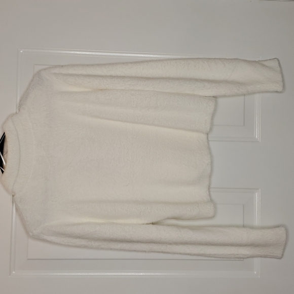 👕525 AMERICA EYELASH COLLARED SWEATER in soft fuzzy white sz lg - Picture 4 of 10